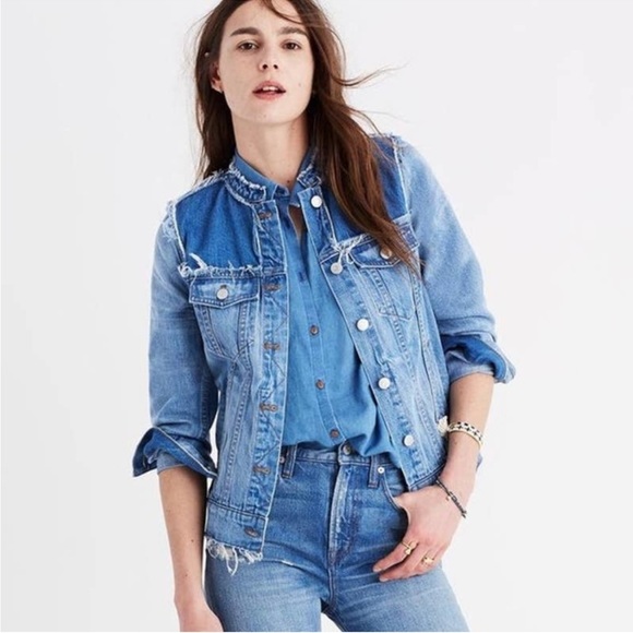 Madewell Jackets & Blazers - Madewell Thunder cloud denim collarless distressed jean jacket